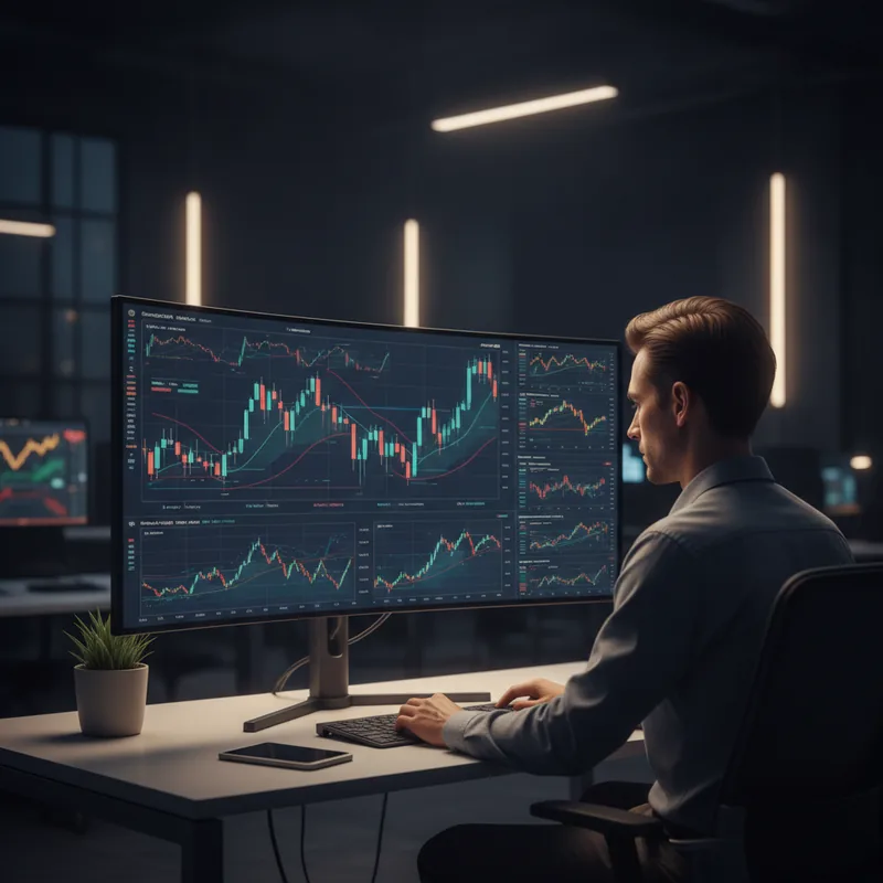 panel de señales de mercado generadas por IA con gráfico de tendencia en vivo y niveles de confianza